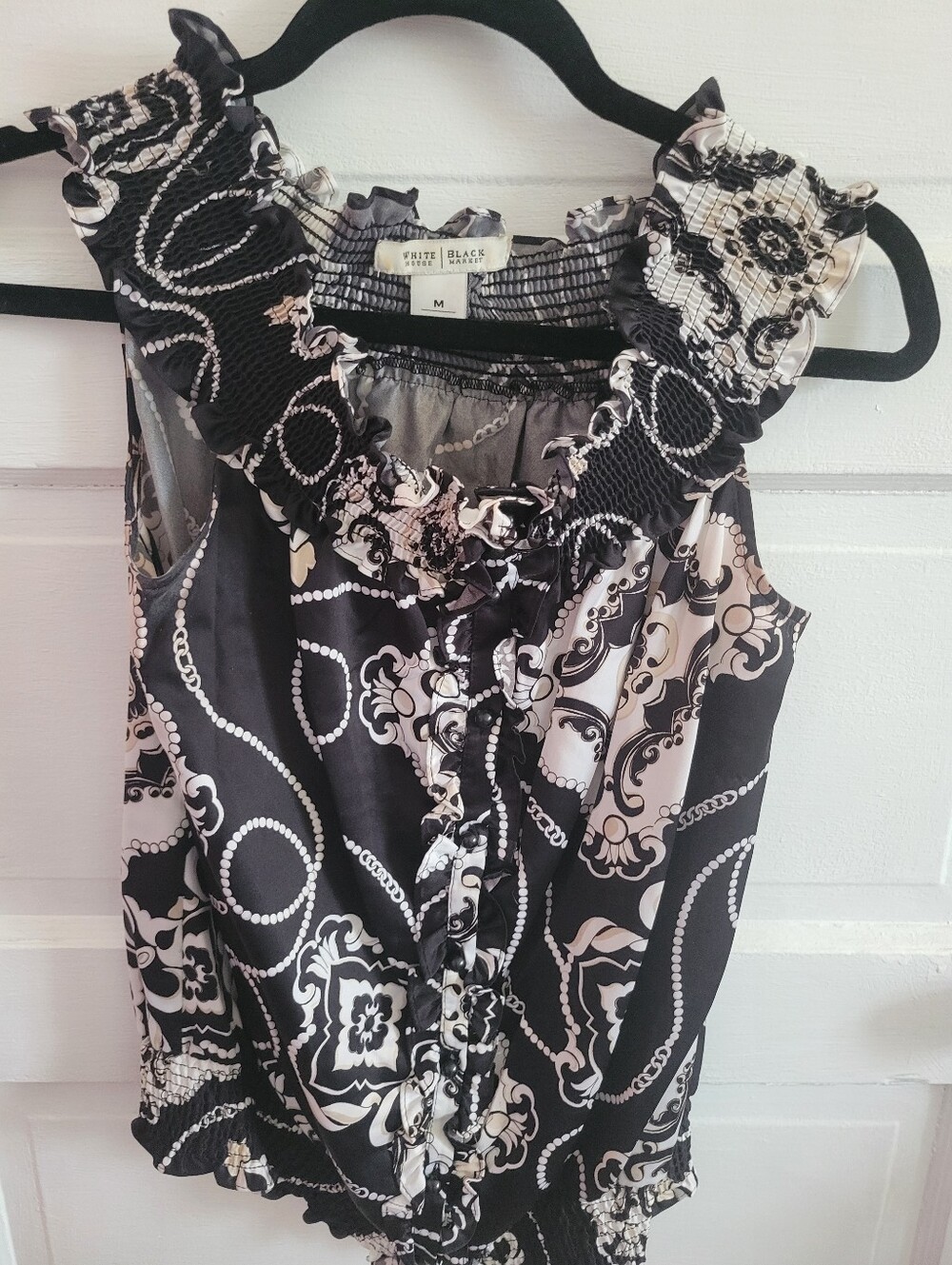 White House Black Market Black & White Printed Ruffled Camisole